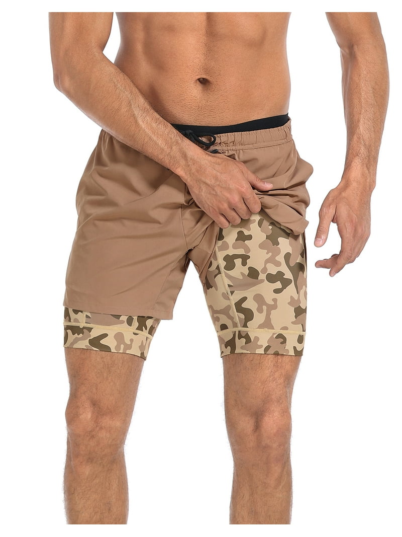 LRD Men's Workout Shorts with Compression Liner 5 Inch Inseam