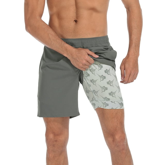 LRD Mens Athletic Workout Shorts with Compression Liner 7 inch Inseam
