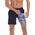 thumbnail image 1 of LRD Mens Athletic Workout Shorts with Compression Liner 7 inch Inseam Navy Blue / Tropical Neon L, 1 of 6