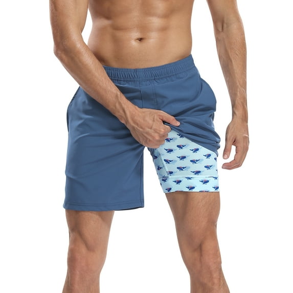 LRD Mens Athletic Workout Shorts with Compression Liner 7 inch Inseam Screamin' Eagle - M