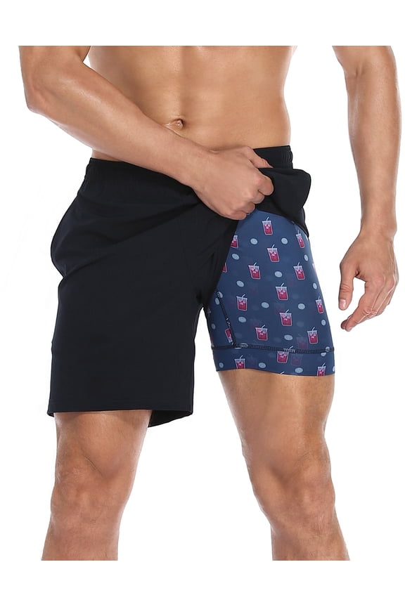 Mens Performance Workout Shorts with Compression Liner 7 inch Inseam