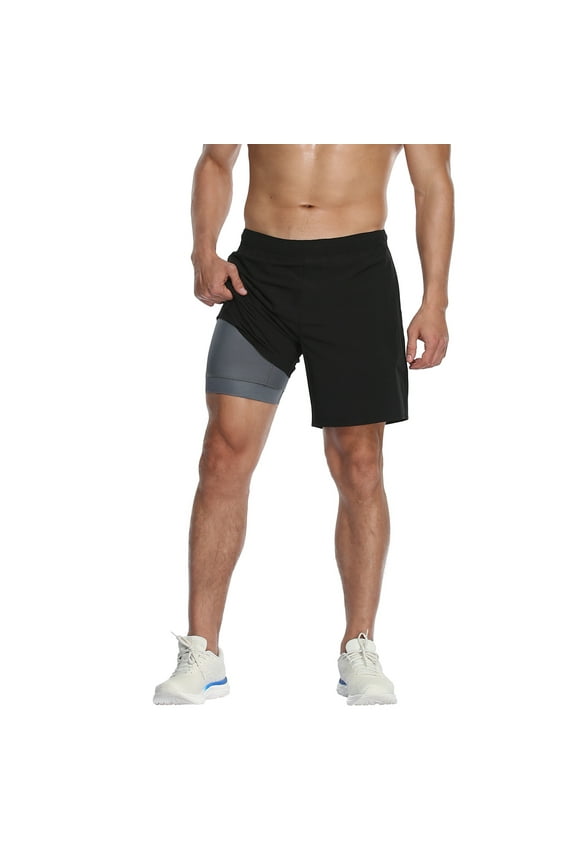 Mens Performance Workout Shorts with Compression Liner 7 inch Inseam