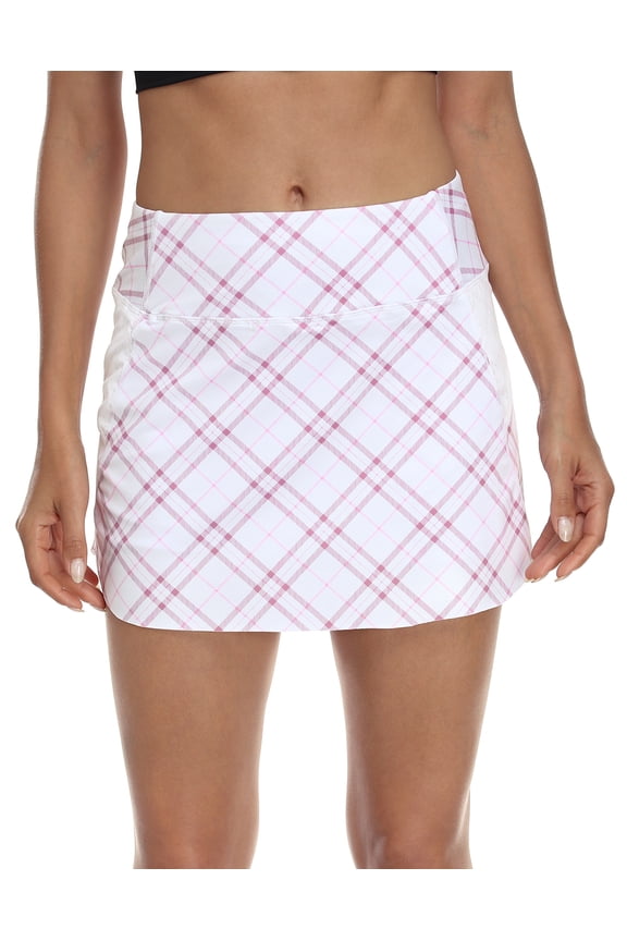Women's Athletic Skorts Skirt with Pockets for Golf Tennis White Plaid XL