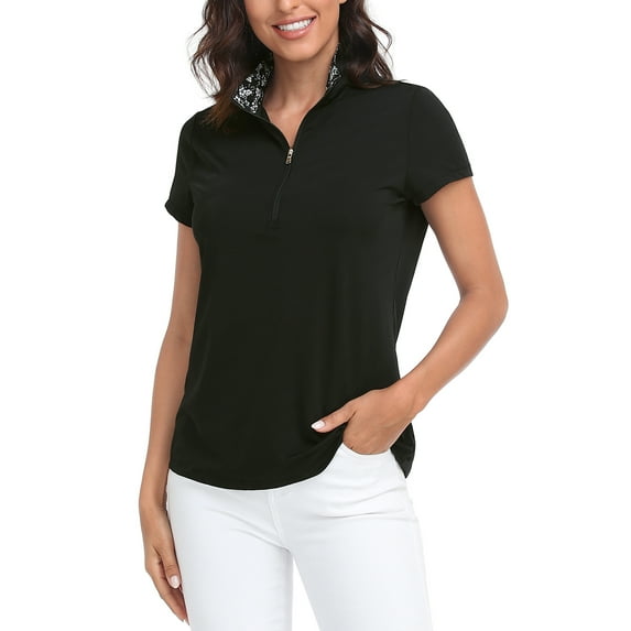 LRD Women's Short Sleeve Golf Polo Shirts UPF 30 Black / Aloha S