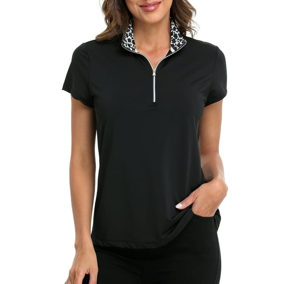 LRD Women's Short Sleeve Golf Polo Shirts UPF 30 Black - L