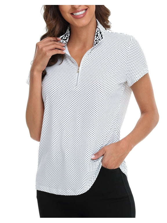 Women's Short Sleeve Golf Polo Shirts UPF 30 Polka Dots - XL