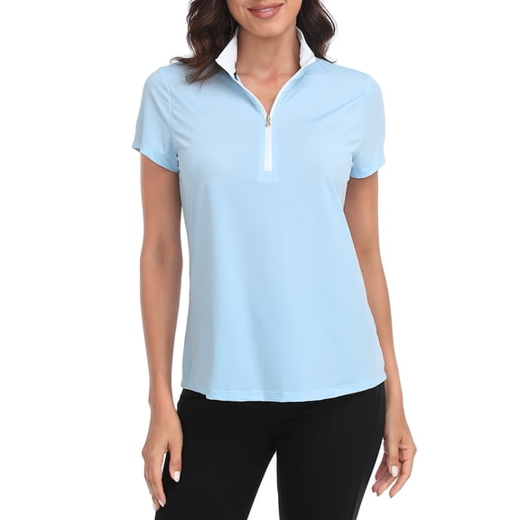 LRD Women's Short Sleeve Golf Polo Shirts UPF 30 Sporty Blue / White L