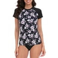 thumbnail image 1 of LRD Women's Short Sleeve Rash Guard Shirts UPF 50 Swim Shirt Black Aloha XXL, 1 of 6