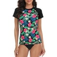 thumbnail image 1 of LRD Women's Short Sleeve Rash Guard Shirts UPF 50 Swim Shirt Black Tropical Floral XXL, 1 of 6