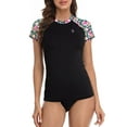 thumbnail image 1 of LRD Women's Short Sleeve Rash Guard Shirts UPF 50 Swim Shirt Black Tropical - S, 1 of 6