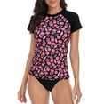 thumbnail image 1 of LRD Women's Short Sleeve Rash Guard Shirts UPF 50 Swim Shirt Pink Hibiscus S, 1 of 6