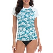 LRD Women's Short Sleeve Rash Guard Shirts UPF 50 Swim Shirt Surf Floral L