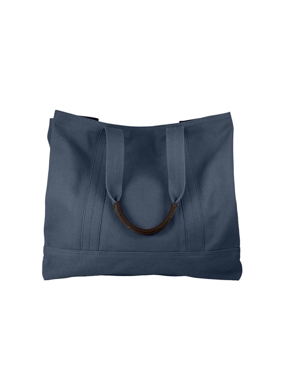 Unisex Large Cotton Canvas Tote Bag with Leather Handles, Navy