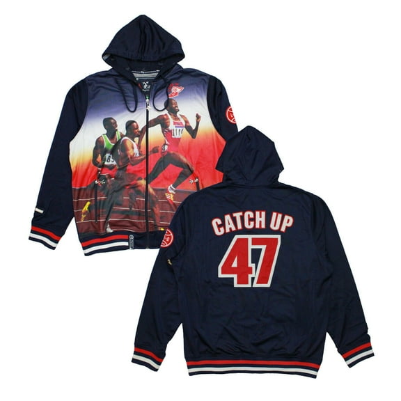 LRG Lifted Research Group Men's Emrbroidered 47 Catch Up Full Zip Hooded Jacket - Navy (XX-Large)