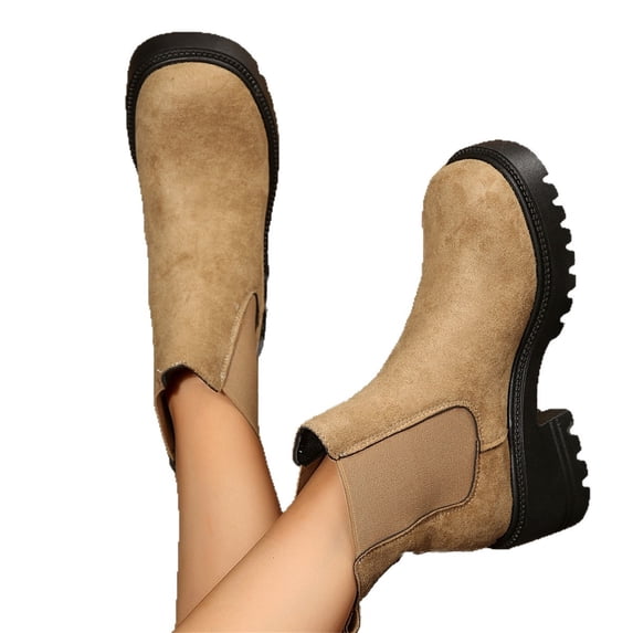 LRGSHF Ankle Boots for Women Slip On Platform Chelsea Boots, Elastic Side Panels Chunky Block Heel Round Toe Short Booties Non Slip Daily Outdoor Walking Shoes