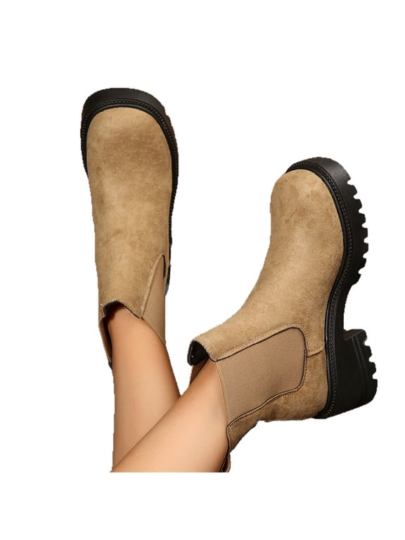 Ankle Boots for Women Slip On Platform Chelsea Boots, Elastic Side Panels Chunky Block Heel Round Toe Short Booties Non Slip Daily Outdoor Walking Shoes
