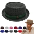 thumbnail image 1 of LRGSHF Breathable Sun Protection Cap Lightweight Mesh Pork Pie Hats for Men Dress Bowler Women Salt Mafia Black Derby, 1 of 6