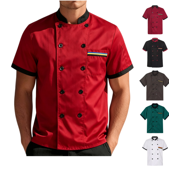 LRGSHF Chef Shirts for Unisex Lightweight Short Sleeve Chef Coat Button Stand Collar Work Uniform Restaurant Kitchen Breathable Clothes