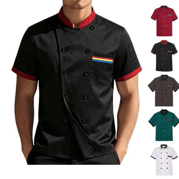 LRGSHF Chef Shirts for Unisex Lightweight Short Sleeve Chef Coat Button Stand Collar Work Uniform Restaurant Kitchen Breathable Clothes