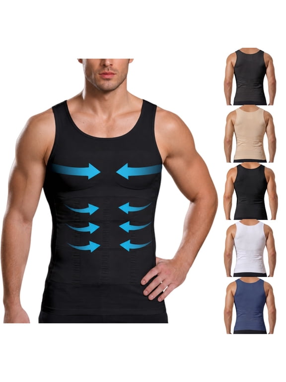 Gynecomastia Compression Shirts Mens Slimming Body Shaper Vest Summer Breathable Lightweight Workout Body Shaper Compression Shirts for Men Sleeveless Tummy Control Undershirts