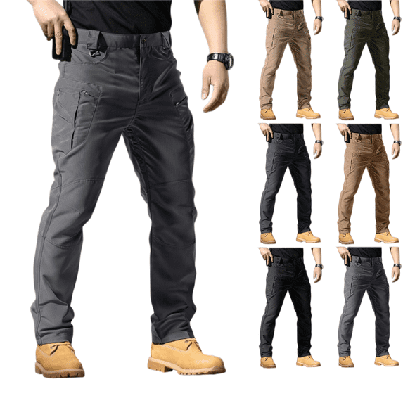 LRGSHF Men Durable Ripstop Tactical Utility Pants, Multi‑Storage Pockets Outdoor Cargo Trousers Straight‑Leg Work Hiking Pants