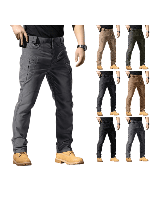 Men Durable Ripstop Tactical Utility Pants, Multi‑Storage Pockets Outdoor Cargo Trousers Straight‑Leg Work Hiking Pants
