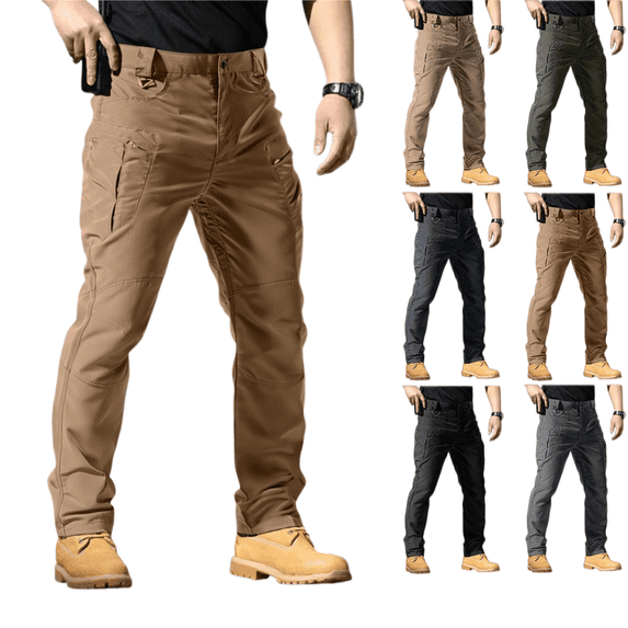 LRGSHF Men Durable Ripstop Tactical Utility Pants, Multi‑Storage Pockets Outdoor Cargo Trousers Straight‑Leg Work Hiking Pants