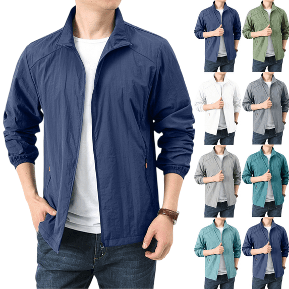 LRGSHF Men Lightweight Outdoor Jacket Thin Windbreaker Sun Zipper Closure Loose Fit Casual Coat for Summer Light Gray 3XL