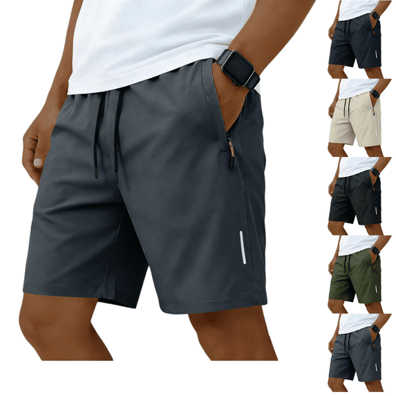 LRGSHF Men Lightweight Zipper‑Pocket Sport Shorts, Elastic Drawstring Knee‑Length Athletic Shorts, Moisture‑Wicking Casual Workout Shorts