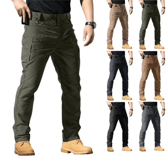LRGSHF Men Tactical Cargo Pants, Multi‑Pocket Outdoor Work Hiking Trousers Ripstop Durable Straight‑Leg Cargo Pants