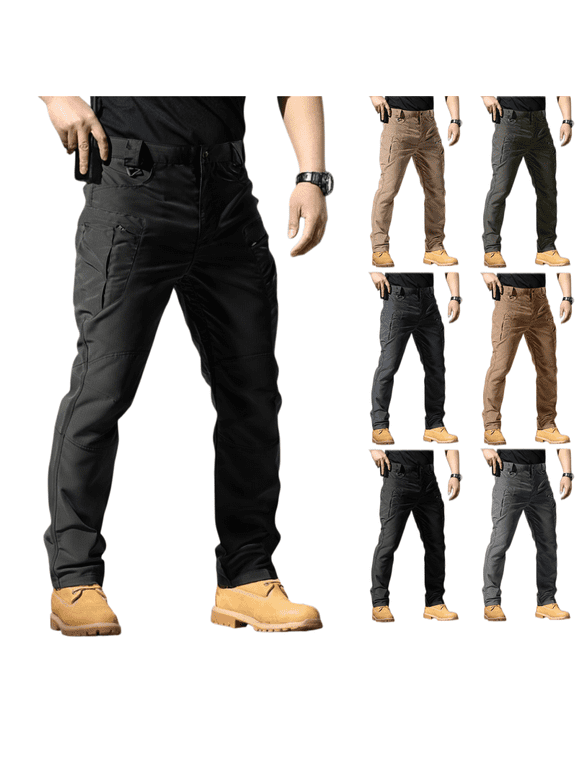 Men Tactical Cargo Pants, Multi‑Pocket Outdoor Work Hiking Trousers Ripstop Durable Straight‑Leg Cargo Pants