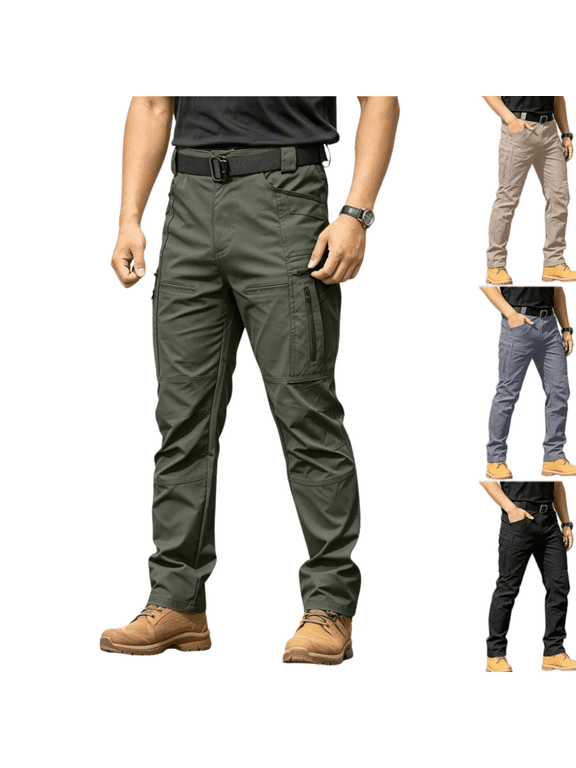 Men multi-Pockets Cargo Pants, Lightweight Water Resistant Work Hiking Pants, Durable Outdoor Travel Casual Trousers