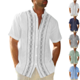 thumbnail image 1 of LRGSHF Men's Button Down Short Sleeve Shirts Mandarin Collar Embroidered Tops Summer Basic Soft Camp Blouse Breathable Lightweight Vacation Shirt, 1 of 5
