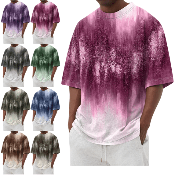 LRGSHF Men's Graphic Crew Neck T shirt Casual Summer Short Sleeve Gradient Color Comfortable Beach Tops