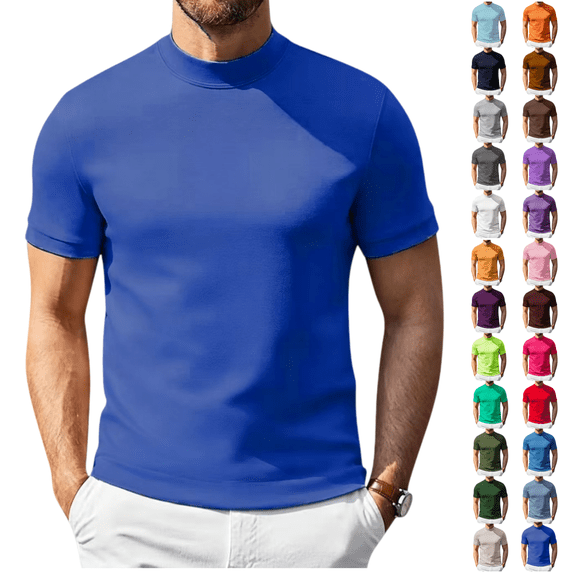 LRGSHF Men's Mock Neck Short Sleeve T‑Shirt, Slim Fit Solid Color Basic Tee, Soft Breathable Casual Mock Collar Top Shirts