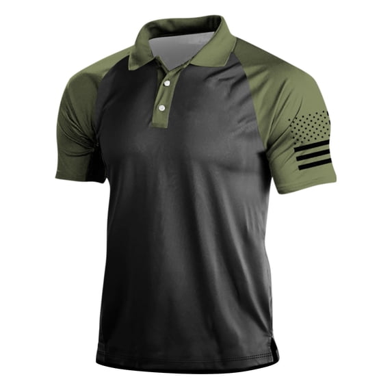 LRGSHF Men's Polo Shirt Short Sleeve Raglan Lapel Button Pullover Relaxed Fit Patriotic Graphic Print Tops Summer Sport Golf Casual Tees Green 4XL