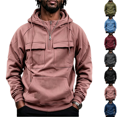 thumbnail image 1 of LRGSHF Men's Quarter Zip Utility Hoodie Sweatshirt, Raglan Sleeve Multi‑Pocket Drawstring Hooded Pullover, Loose Fit Solid Color Casual Top, 1 of 6