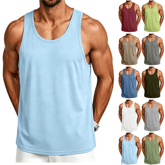 LRGSHF Men's Quick Dry Workout Tank Top Gym Muscle Tee Fitness Breathable Lightweight Sleeveless T Shirt