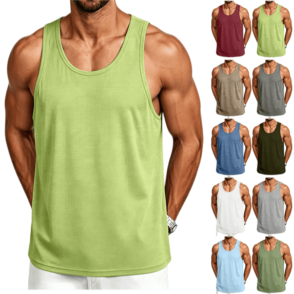 LRGSHF Men's Round Neck Sleeveless Tank Top, Loose Fit Solid Color Athletic Tank Shirts, Breathable Lightweight Casual Workout Tank Tops