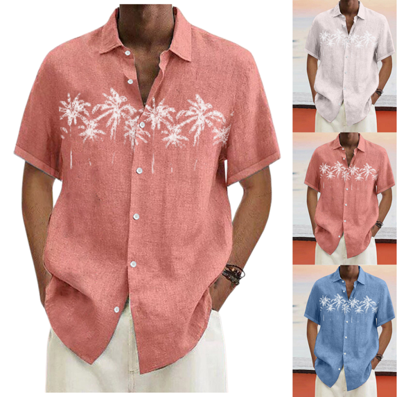 LRGSHF Men's Short Sleeve Button Down Shirts Palm Tree Tops Summer Comfortable Vacation Shirt Beach Hippie Casual Blouse