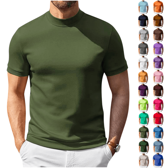 LRGSHF Men's Short Sleeve Mock Neck Casual Slim Fit Basic Tops Soft Fashion Short Sleeve