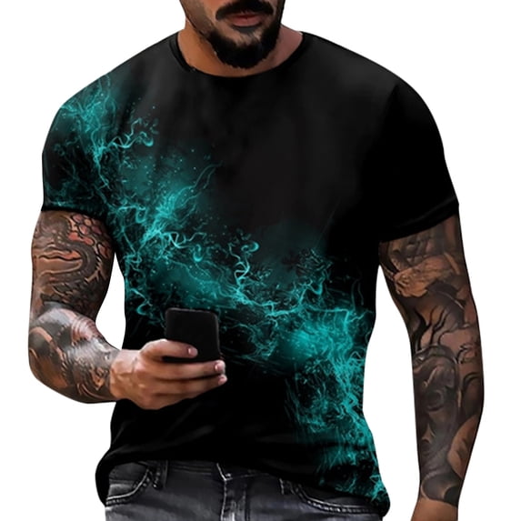 LRGSHF Men's Short Sleeve T‑Shirts Sound Wave Graphic Crew Neck Tops Modern Fit Gradient Print Pullover Daily Summer Casual Tees Blue XL