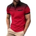 thumbnail image 1 of LRGSHF Men's Summer Polo Shirts Short Sleeve Golf Daily Pullover Slim Fit Gradient Print Tops With Chest Pocket Red M, 1 of 5