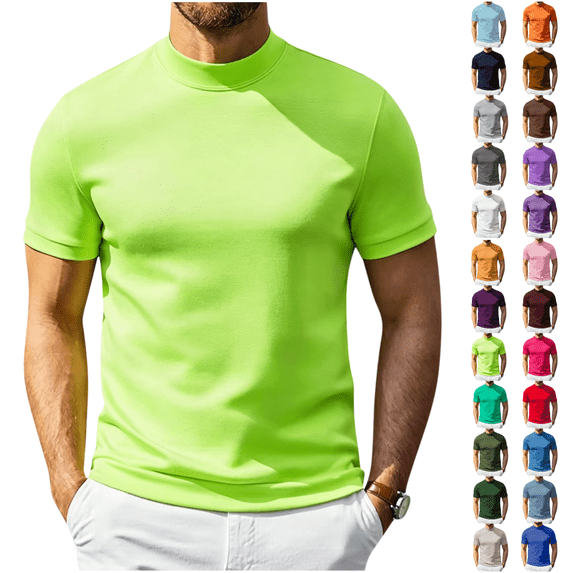 LRGSHF Mens Basic Mock Collar T‑Shirt, Slim Fit Short Sleeve Casual ...