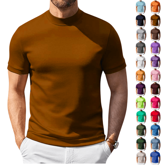 LRGSHF Mens Basic Mock Collar T‑Shirt, Slim Fit Short Sleeve Casual ...