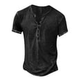 thumbnail image 1 of LRGSHF Mens Distressed Henley Shirts Short Sleeve V‑Neck Button Placket Pullover Retro Washed Casual Western Summer Streetwear Tops Black L, 1 of 3