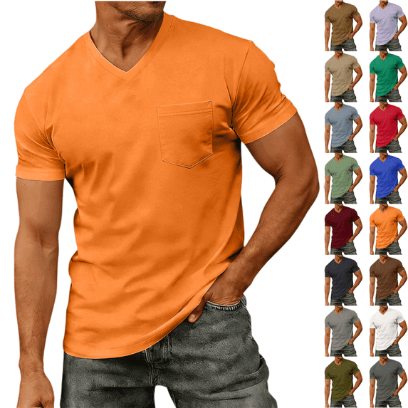 LRGSHF Mens Pocket T Shirts V Neck Casual Short Sleeve Moisture Wicking Casual Tees Lightweight Summer Breathable Tops