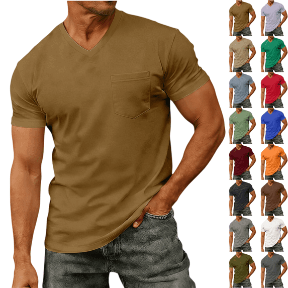 LRGSHF Mens Pocket T Shirts V Neck Casual Short Sleeve Moisture Wicking Casual Tees Lightweight Summer Breathable Tops