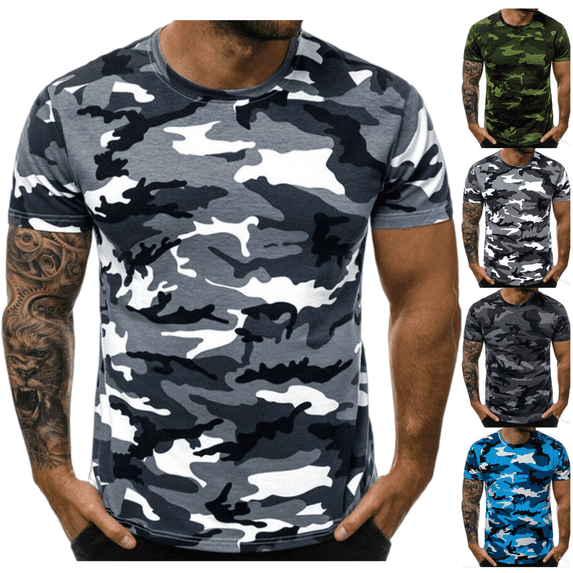 LRGSHF Camo Shirt for Men Casual Short Sleeve Tops Fitted Fit Lightweight Breathable Crew Neck Tees Summer Comfortable Camouflage Pullover