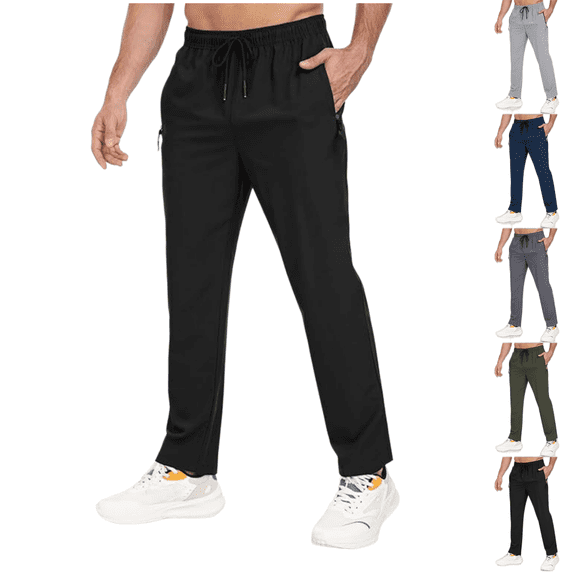 LRGSHF Mens Workout Pants Stretch Hiking Pants with Zipper Pockets Cozy Quick Dry Casual Travel Pant Elastic Athletic Joggers